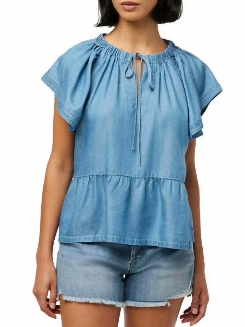[NWOT] $188 JOE’S JEANS Adelyn Chambray Flutter Sleeve Top. Size XS